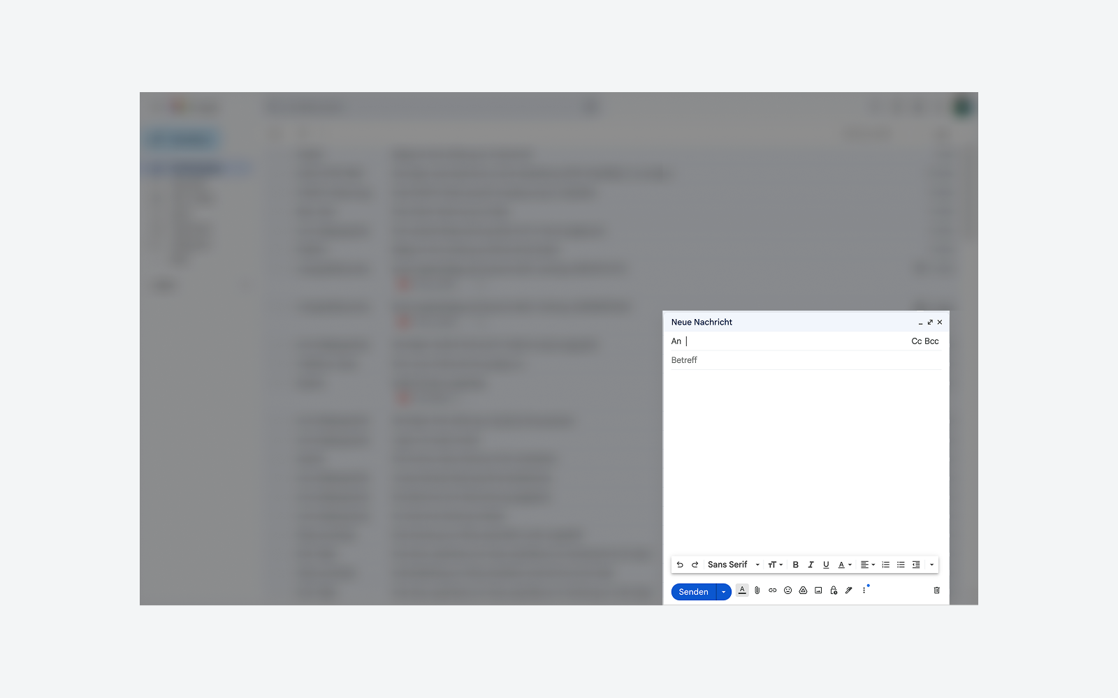Das Bild zeigt das alte erstellen von E-Mails in Gmail, 1 von 2.