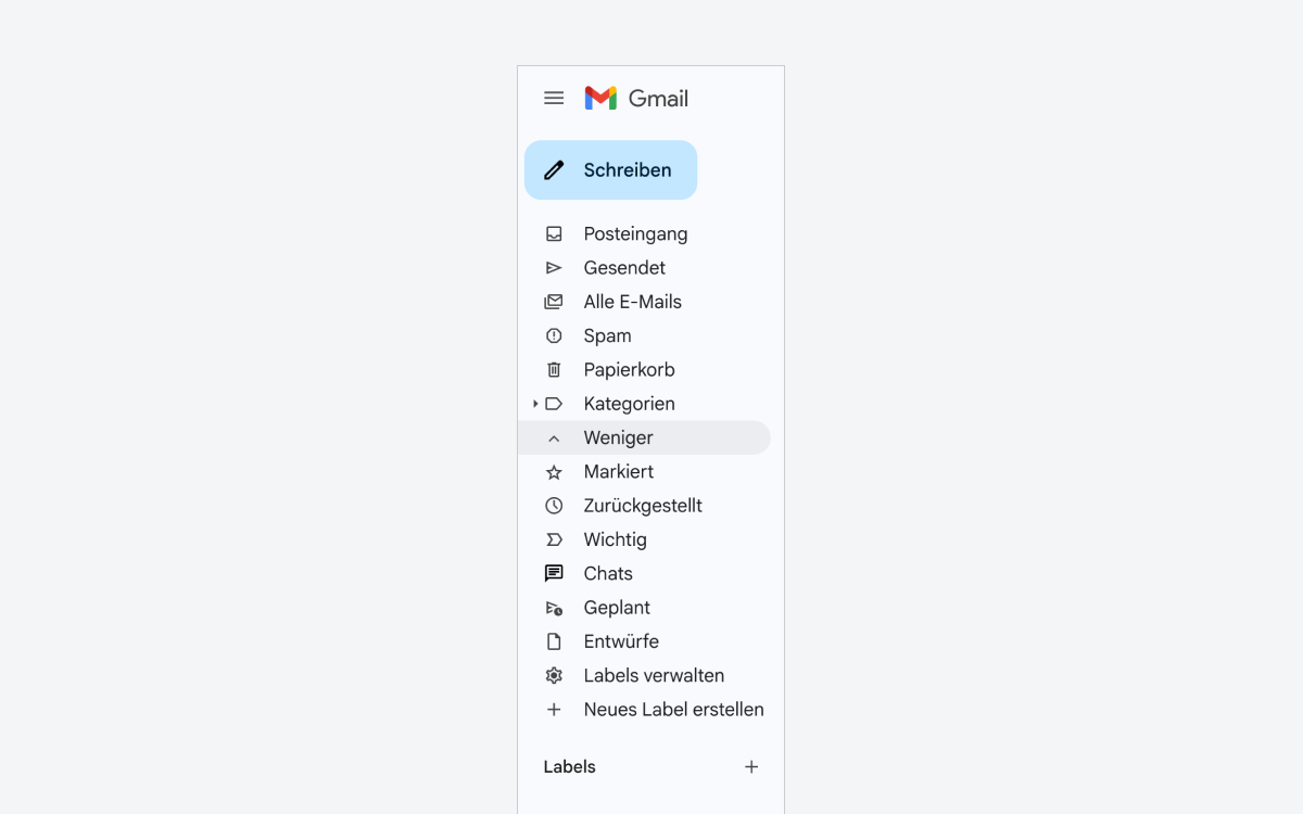Das Bild zeigt die alte Gmail Navigation.
