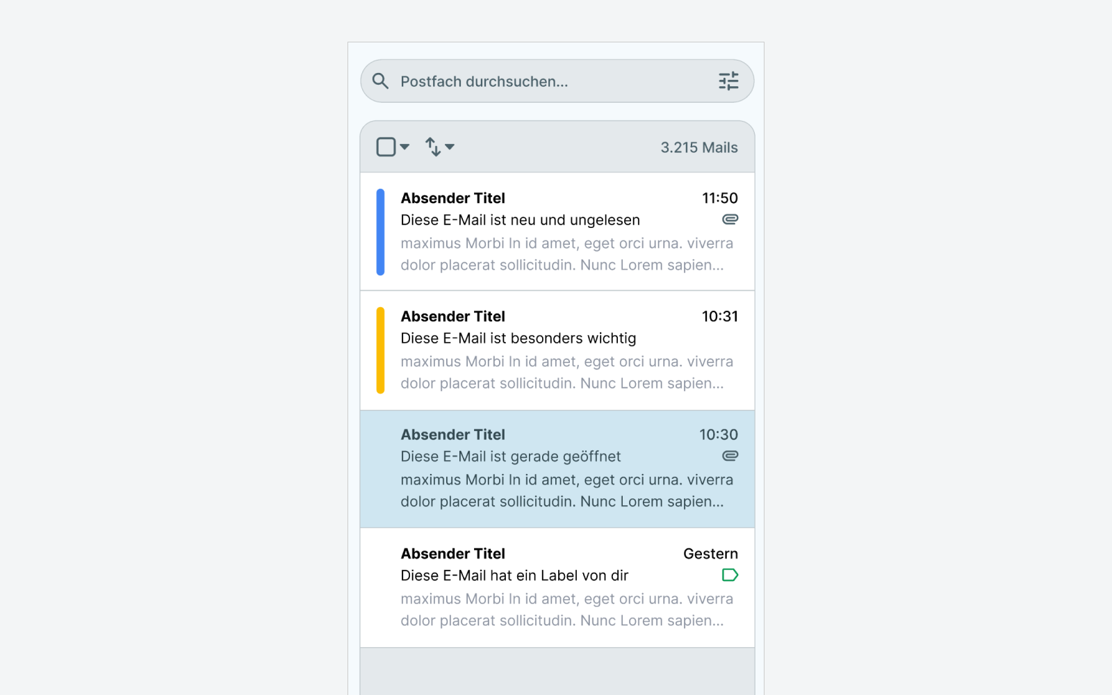 Das Bild zeigt die neue Gmail E-Mail-Übersicht.
