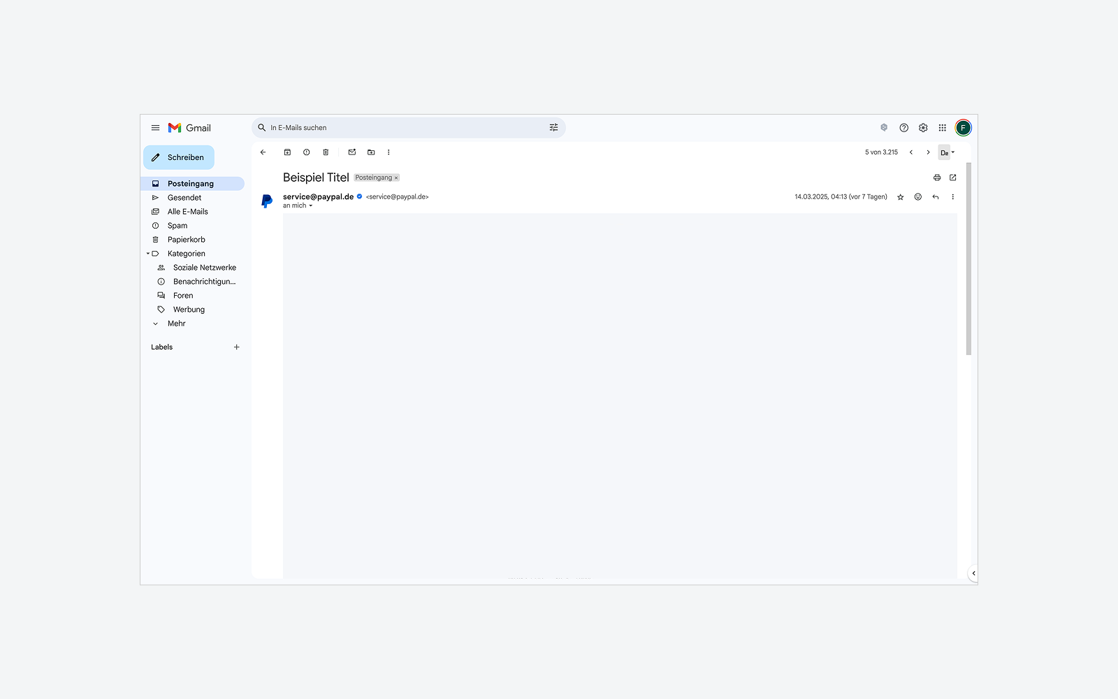 Das Bild zeigt die alte Gmail E-Mail Darstellung, 1 von 3.