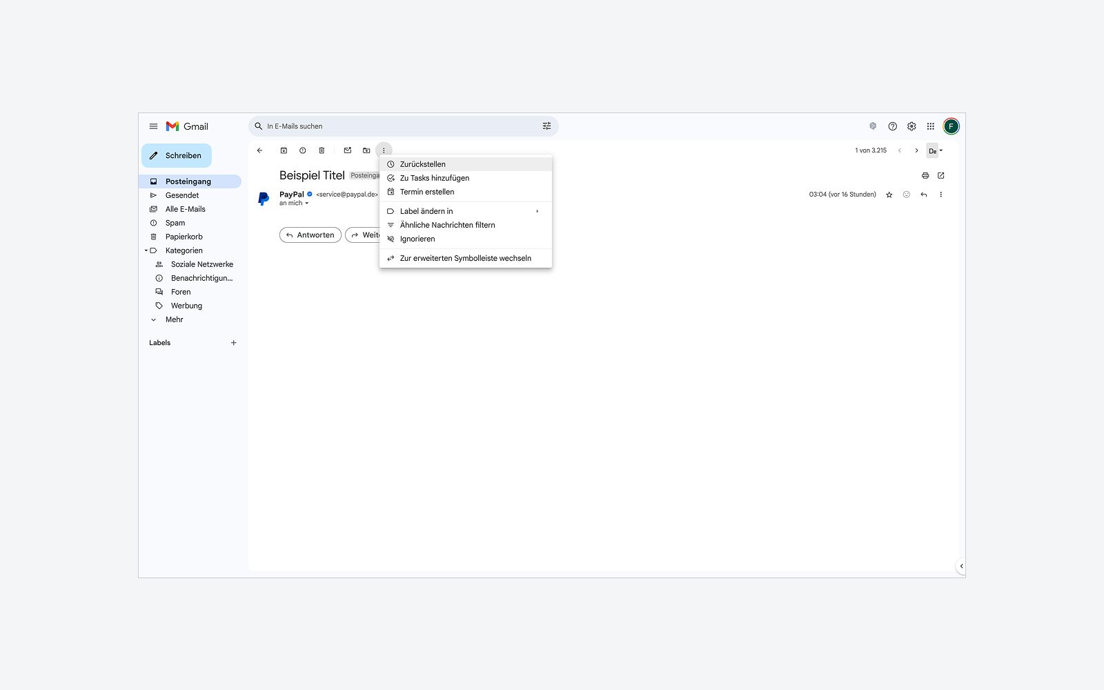 Das Bild zeigt die alte Gmail E-Mail Darstellung, 2 von 3.