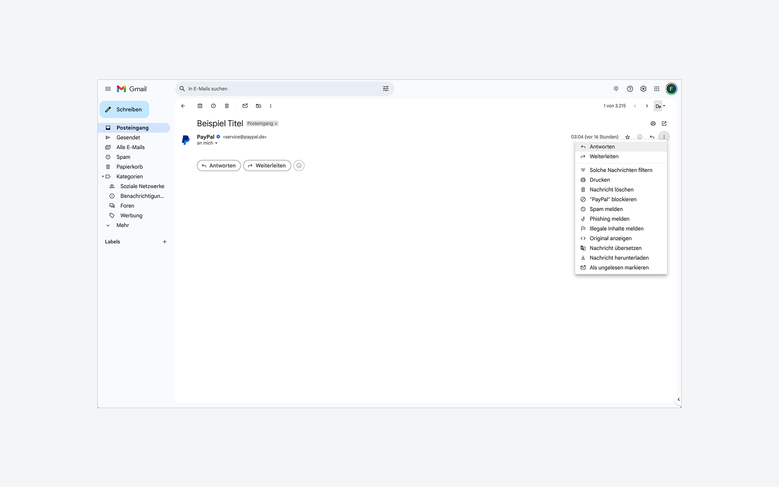 Das Bild zeigt die alte Gmail E-Mail Darstellung, 3 von 3.
